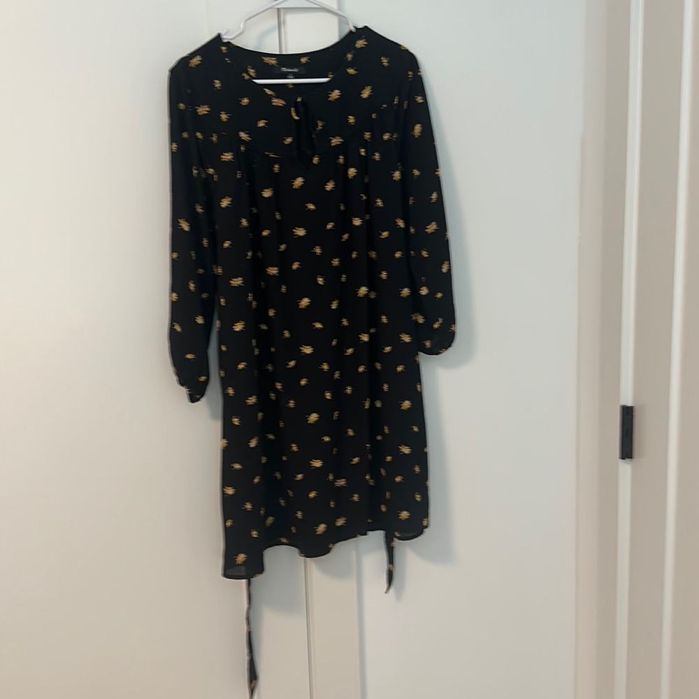 Madewell Longsleeve Black with Gold Flowers Dress S
